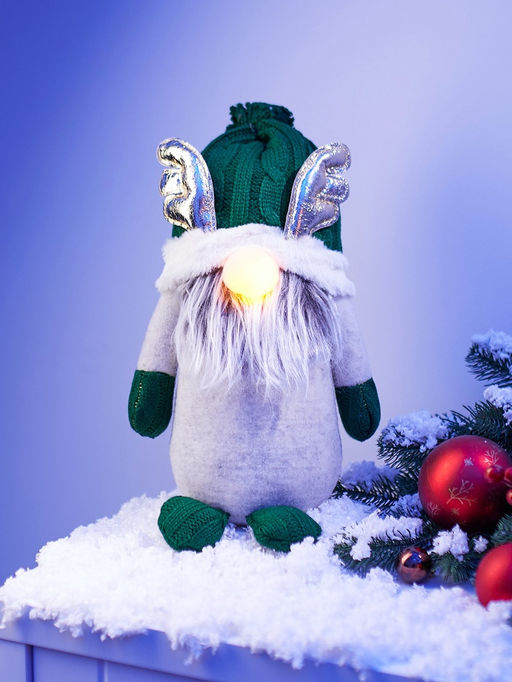 Фигура текстиль «Гном лосяш в зелёном» 33×12×18 см, 1 LED, от батареек AG13×3, свечение тёплое белое