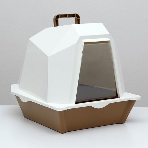 Туалет для кошек фигурный закрытый с совком, 54 х 37 х 40 см, бело-коричневый - Пижон фото 2