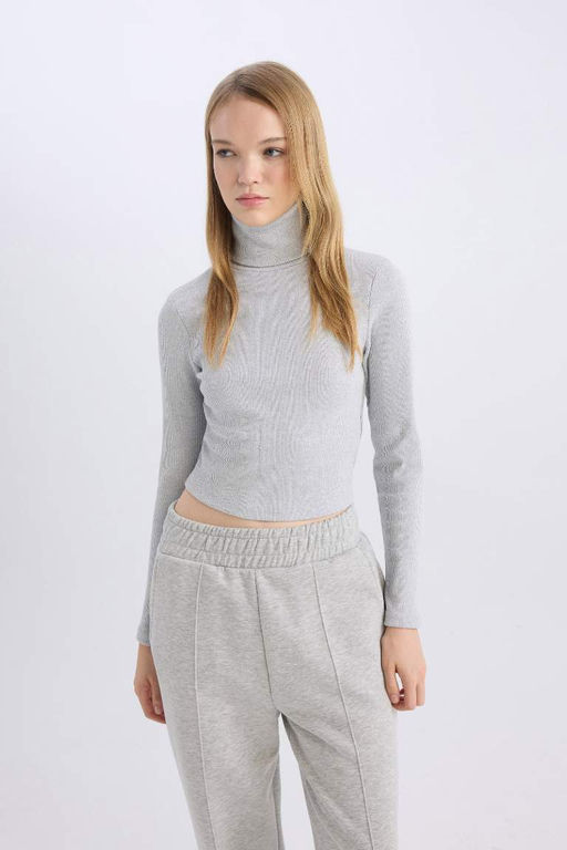 Классная облегающая водолазка в рубчик, базовая однотонная футболка с длинными рукавами - Defacto фото 6