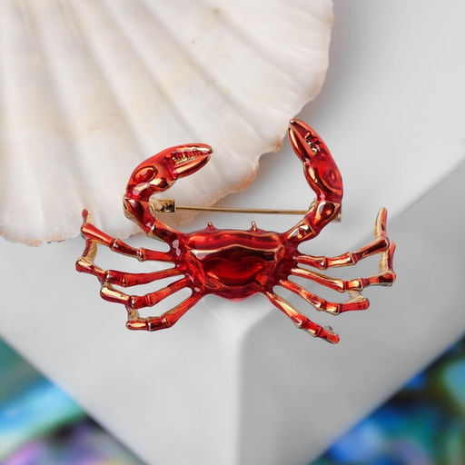 Брошь «Краб», красная в золоте