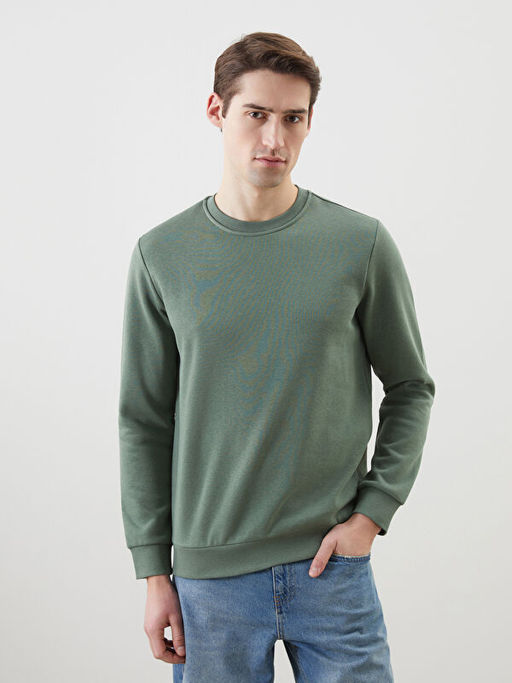 Bisiklet Yaka Uzun Kollu Bask?l? Erkek Sweatshirt