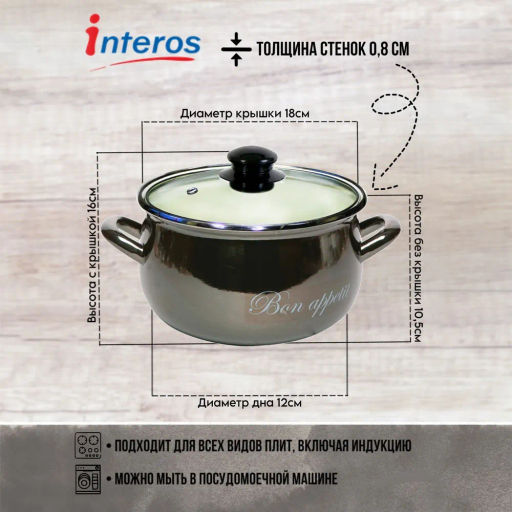 Металлик Кастрюля 2,1 арт.2234A /INTEROS/  фото 6