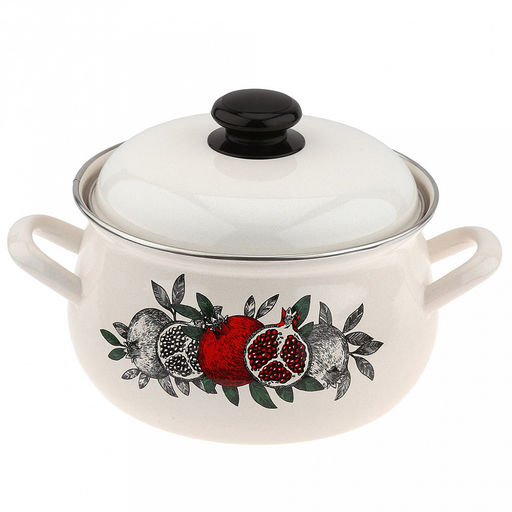 "Цвет граната" Набор эмалированных кастрюль 3 предмета: 2л - д18,5см, h9,8см, 3л - д21см, h12см, 4,5л - д23,5см, h13,2см, s0,8мм, форма грушевидная, двойной слой эмалевого покрытия, металлическая крышка (Россия)