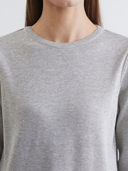 Bisiklet Yaka Pul ??lemeli Kad?n Triko Kazak