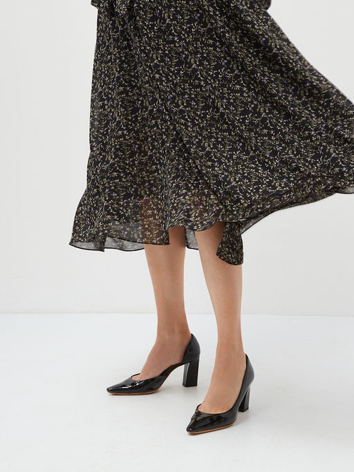 Платье ШИФОН резинка+галстук  черное в мелкий цветок - Tantino фото 7