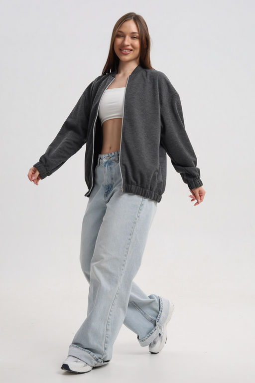 Бомбер из коттон фита антрацит меланж