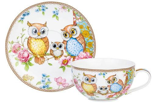 Чашка для капучино + блюдце 350 мл 14*11*6 см Совушки NEW BONE CHINA - Elan gallery фото 3