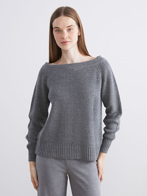 Kay?k Yaka Oversize Kad?n Triko Kazak