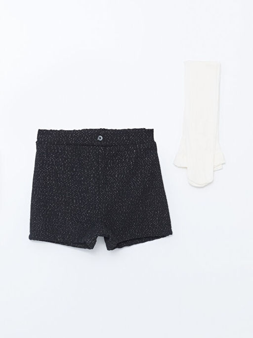 Beli Lastikli K?z ?ocuk ?ort ve K?lotlu ?orap 2li Tak?m