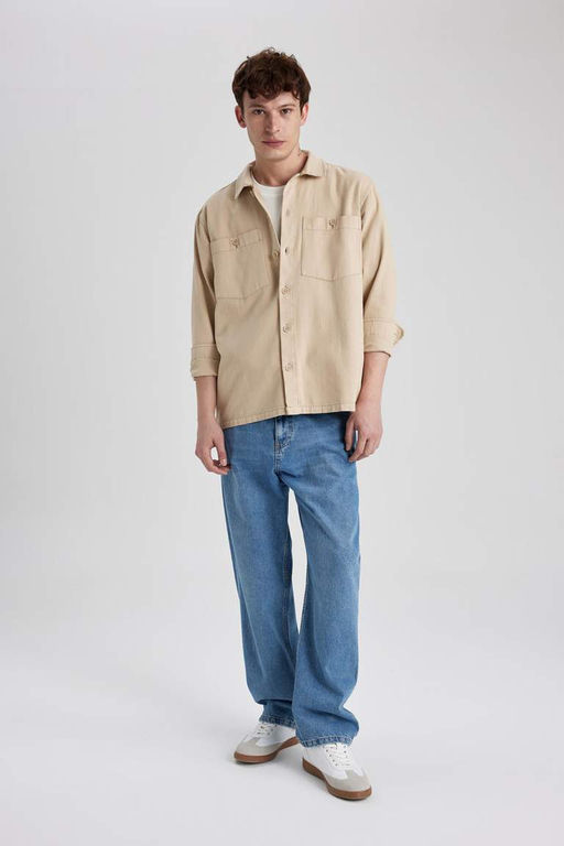 Хлопковая рубашка с длинными рукавами Relax Fit - Defacto фото 5