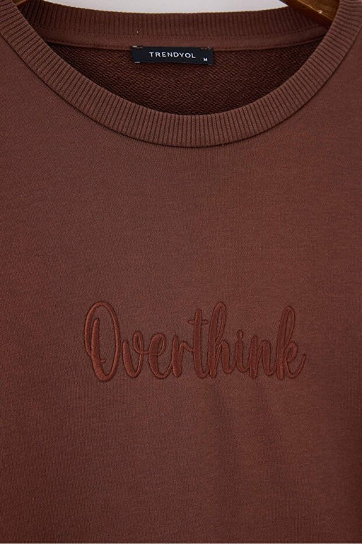Kahverengi Unisex Oversize Slogan Nak__l_ 3 iplik _rme Sweatshirt TMNAW27SW00018 - Trendyolmilla фото 2