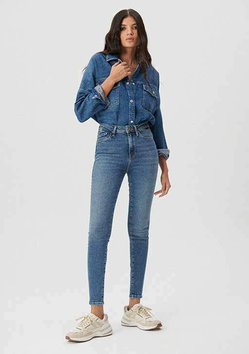 Serenay Gold Shape Vintage ?ndigo Mavisi Jean Pantolon