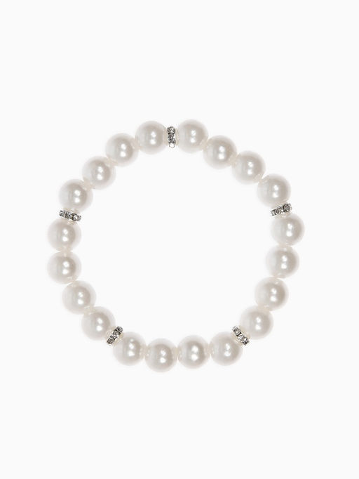 Цена за 2 шт. Набор детский «Выбражулька» 2 предмета: бусы, браслет d=6 см. жемчуг, белый в серебре