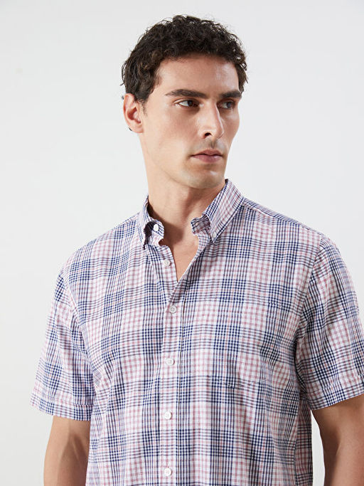 Regular Fit K?sa Kollu Ekose Poplin Erkek G?mlek