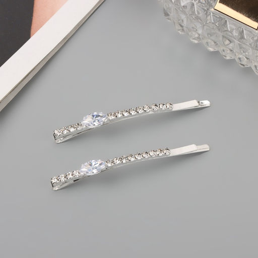 Цена за 2 шт. Невидимки для волос «Беат», набор 2 шт., лепесток, 6 см, серебро