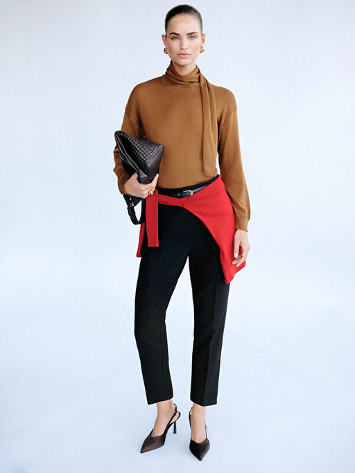 Beli Kemerli Kad?n Cigarette Kuma? Pantolon