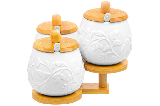 Набор 3 банок д/хранения 400 мл 21*19*17 см Птички на ветке на дер. подставке + ложки - Elan gallery фото 5