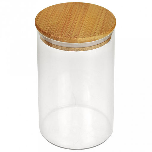 Банка стеклянная прижимная крышка "Натурель" 0,75л, д8,2см h15см, бамбуковая крышка с уплотнителем, в коробке (Китай)