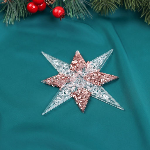 Цена за 3 шт. Ёлочная игрушка Зимнее волшебство. Звезда сияние серединка блеск, 1212 см, прозрачно-розовый фото 7