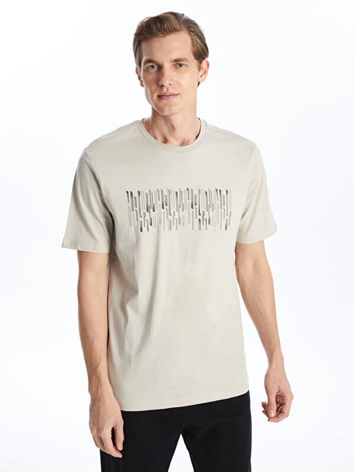 Bisiklet Yaka K?sa Kollu Bask?l? Penye Erkek Ti??rt