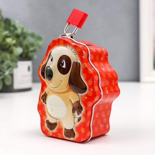 Копилка металл "Пёсик" с замком и ключиком МИКС 10,5х8х4,5 см