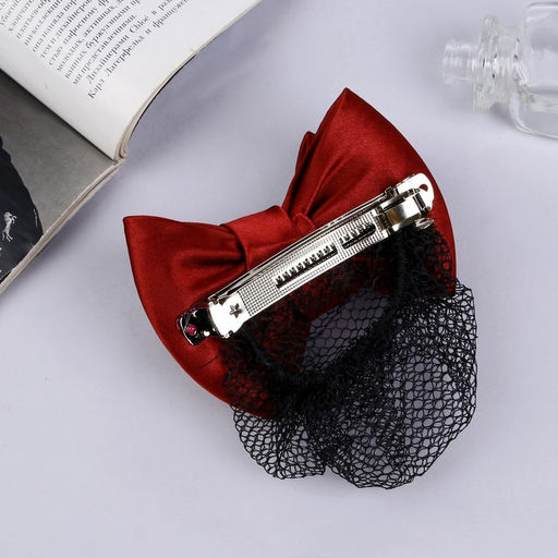 Цена за 2 шт. Заколка - автомат для волос «Бантик», с сеточкой для пучка, d=10 см, бордо