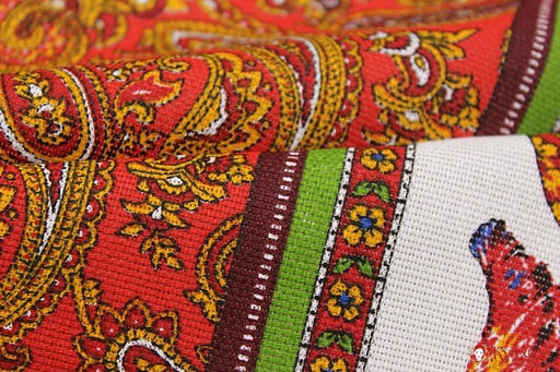 Рогожка Матрешки восточные огурцы цв.красный, ш.1.5м, хлопок-100%, 160гр/м.кв - Купава фото 2