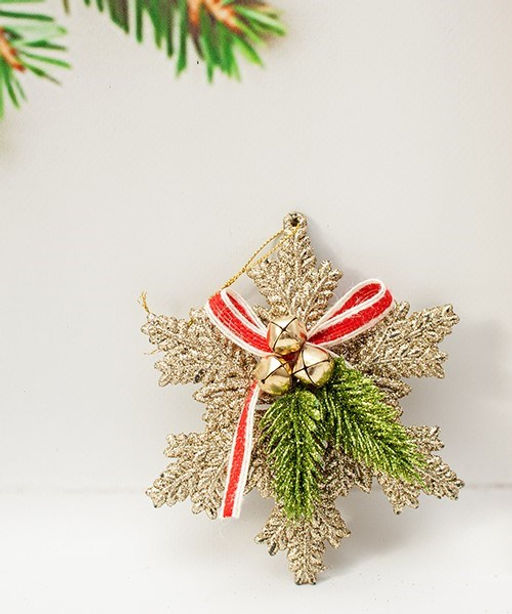 Украшение новогоднее "Снежинка с бантом и веточкой" 13см (22-23120)