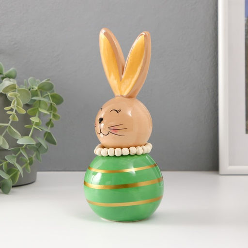 Фигурка керамика Зайка-неваляшка с полосками, бежево-зелёный, 8.5?8.5?20 см