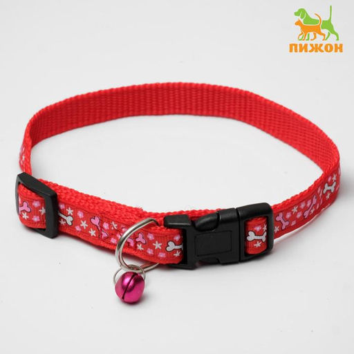 Ошейник нейлоновый Звездные косточки, 36 х 1,5 см, красный - Пижон фото 3