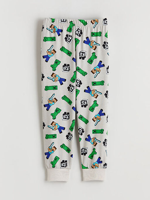 Bisiklet Yaka Minecraft Bask?l? Erkek ?ocuk Pijama Tak?m?