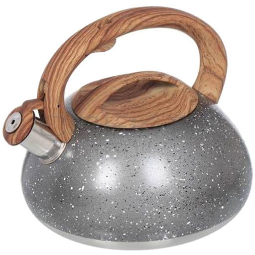 Чайник нерж 3л со свистком литой бакелит. ручка с силик.покр. сер. мрам. DSC-8799 (296809) /DANIKS/