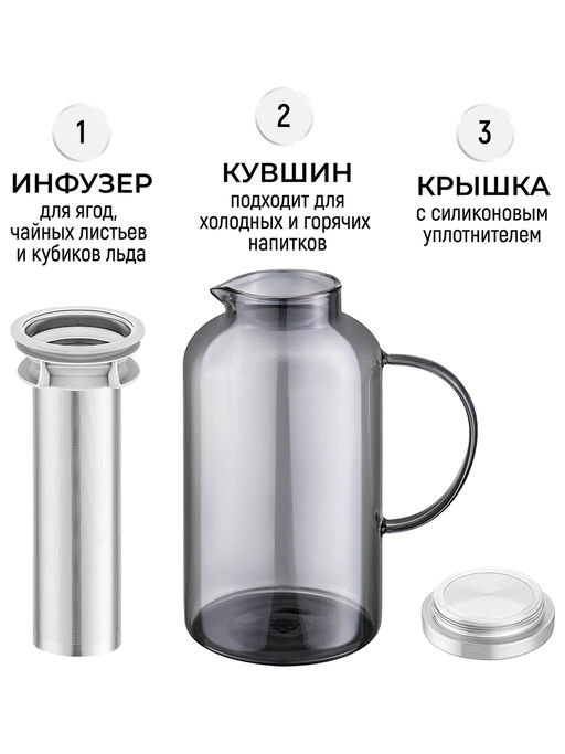 Кувшин 3 л 21*14*27,5 см + металлический инфузер с силикон.прокладкой - Elan gallery фото 5