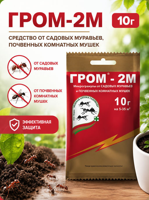 Гром-2М (10г) ср-во от садовых муравьев, почвенных комнатных мушек - Зелёная аптека садовода фото 3