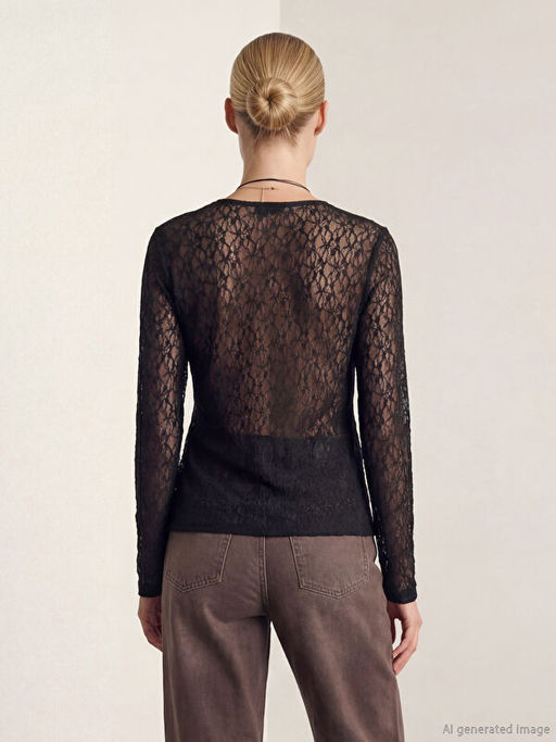 Kruvaze Yaka Dantelli Bluz