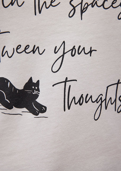 Kedi Bask?l? Beyaz Tisort - Mavi фото 7