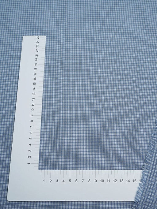 Вареный (стираный) хлопок Мелкая двойная клетка цв.винтажно-голубой, ш.2.5м, хл-100%, 115гр/м.кв - Купава фото 2