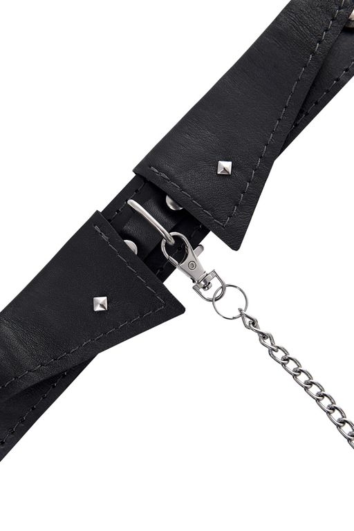 Ошейник-воротник Pecado BDSM,с поводком, натуральная кожа, черный