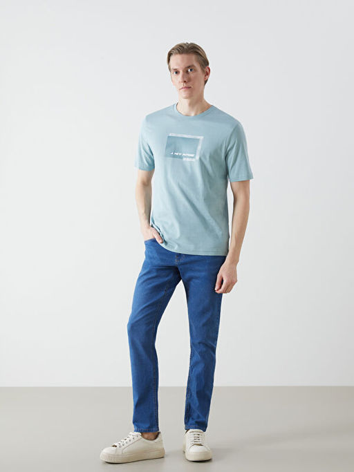 Bisiklet Yaka K?sa Kollu Bask?l? Penye Erkek Ti??rt