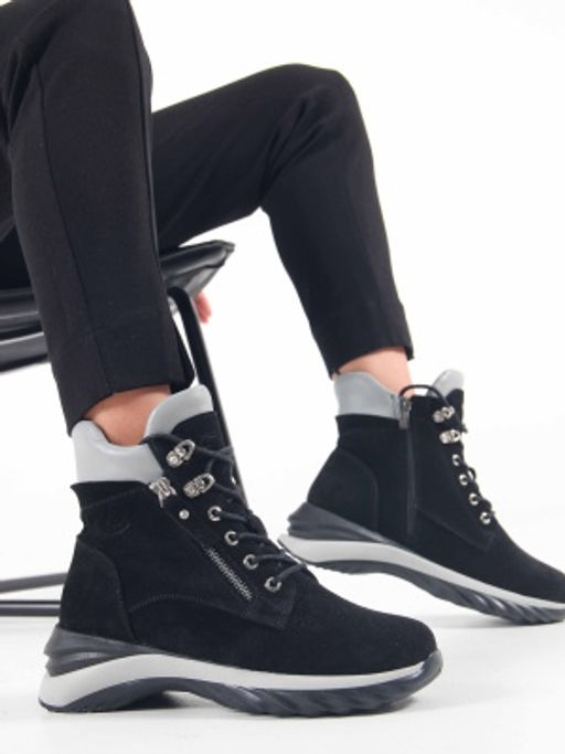 Ботинки 261.uno2bl. черный серый замша / Шерсть