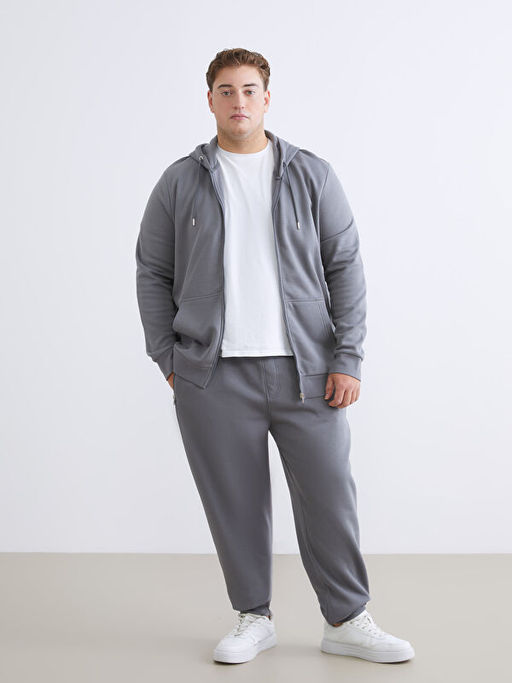B?y?k Beden Kap??onlu Erkek Kal?n Fermuarl? Sweatshirt