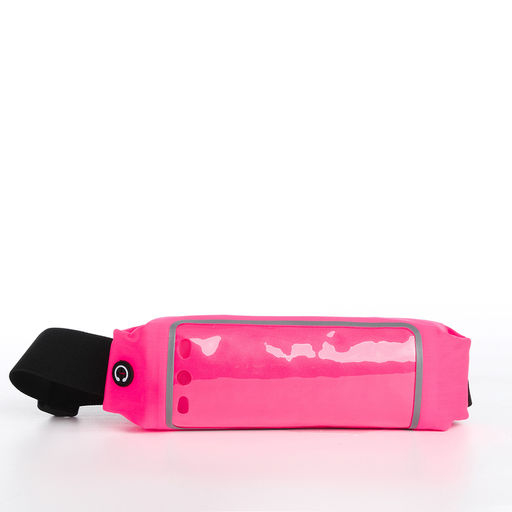 Сумка для бега на пояс, со светоотражающими элементами, прозрачный карман для телефона, 24×0.3×10 см, розовая