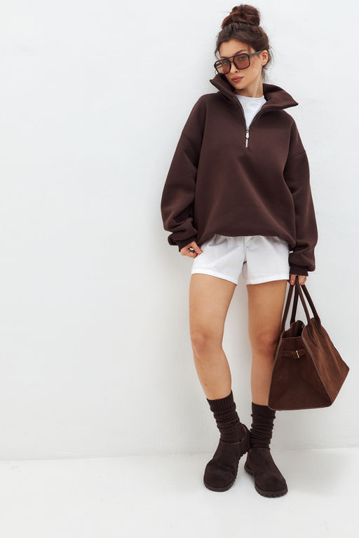 Толстовка женская из футера начес Комфорт шоколад макси