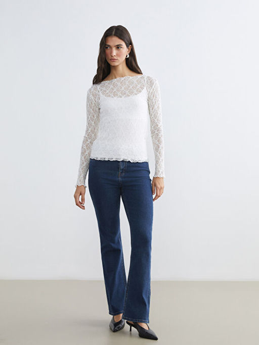 Kay?k Yaka Dantelli Bluz