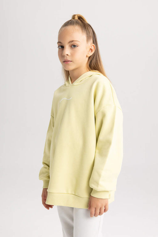 Толстовка оверсайз для девочек с капюшоном и мягкой ворсистой подкладкой - Defacto фото 4