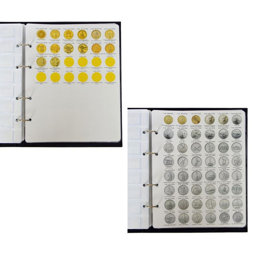 Альбом для монет на кольцах 225×265 мм, «Памятные монеты РФ», обложка ламинированный картон, 13 листов и 13 цветных картонных вставок