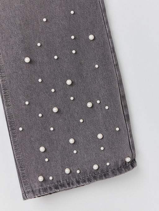 Джинсы для девочек серые с декоративными бусинами - Mark formelle фото 7