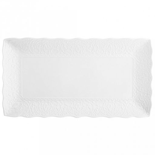 "Русь" Блюдо прямоугольное фарфоровое 407х217х30мм, белый, рельефный декор, волнистый край (Китай)