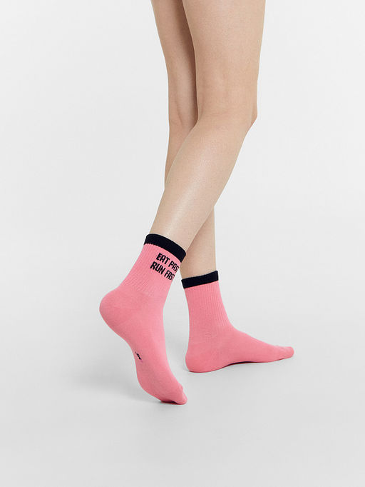 Цена за 5 пар! Носки женские розовые с надписью EAT PASTA, RUN FASTA - Mark formelle фото 2