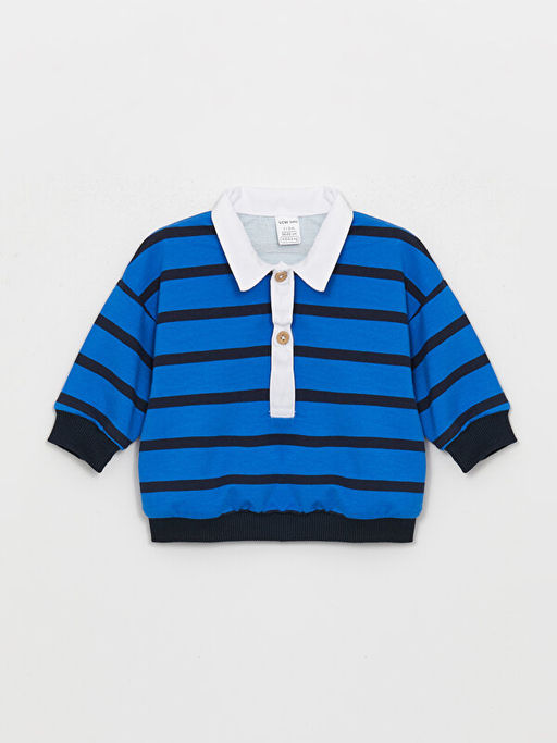 G?mlek Yaka Uzun Kollu ?izgili Erkek Bebek Sweatshirt ve Pantolon 2li Tak?m - Waikiki фото 2